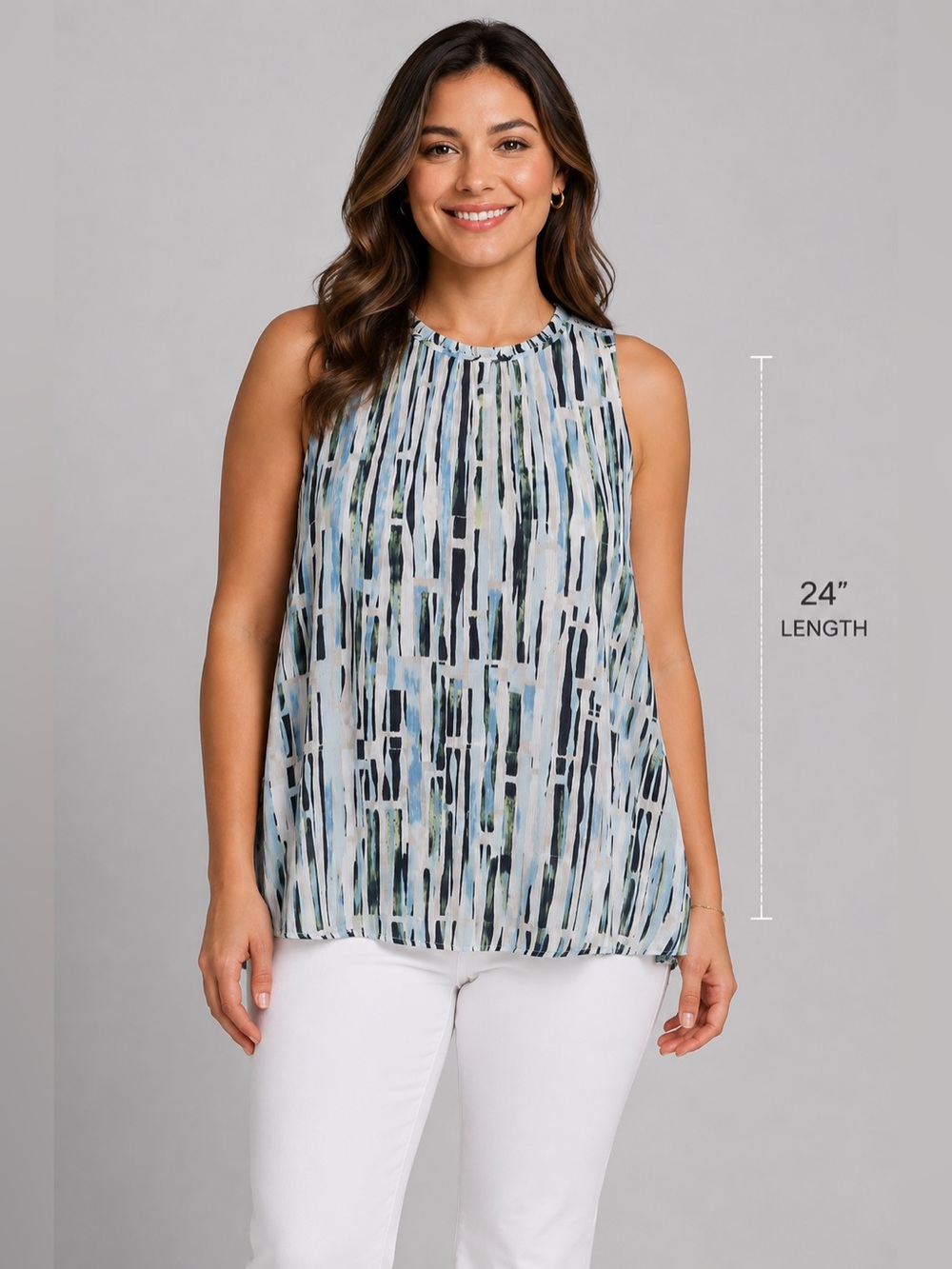 Calvin Klein Women's Printed Sleeveless Blouse
Size Large - Blue Multi-Color